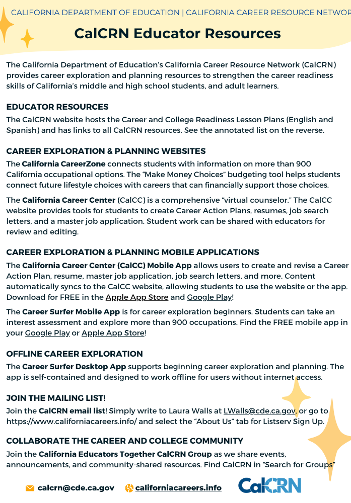 Free CalCRN Tools for Educators